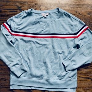 Pink Rose Striped Pullover, Medium Lt. Blue EUC